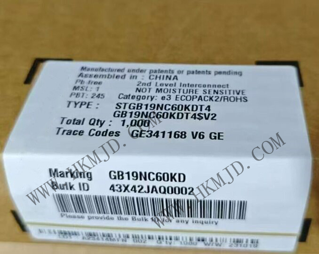 意法半導(dǎo)體功率晶體管_STGB19NC60KDT4_短路保護(hù)IGBT 20 A、600 V