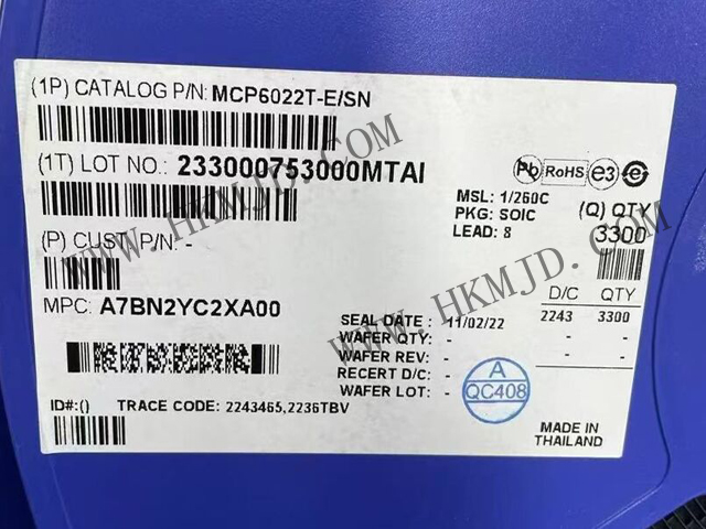 放大器 IC MCP6022T-E/SN 軌至軌輸入/輸出，10 MHz 運算放大器